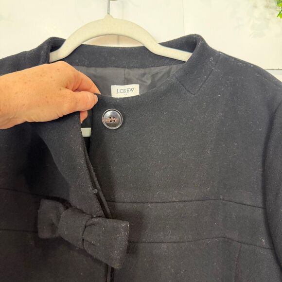 J. Crew Bow Front Coat Women’s Black Wool Button Up Long Peacoat sz 20 Jacket 2x - Picture 4 of 16